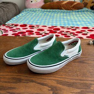 NWOT green suede slip-on Vans, women's size 9